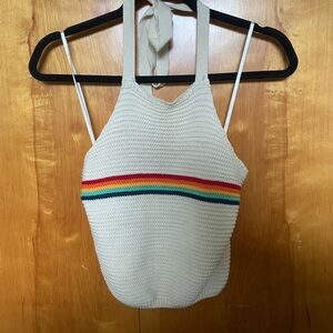 Cream Knit Halter Top with Rainbow Stripe
